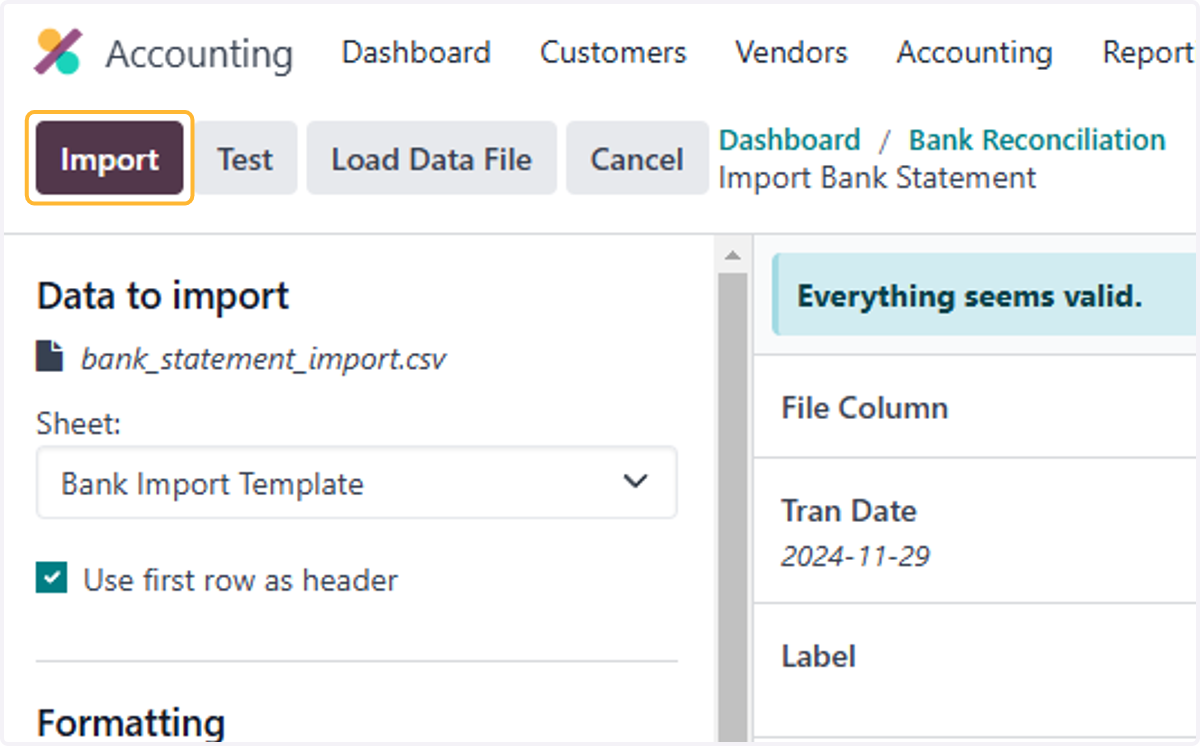 Click on Import