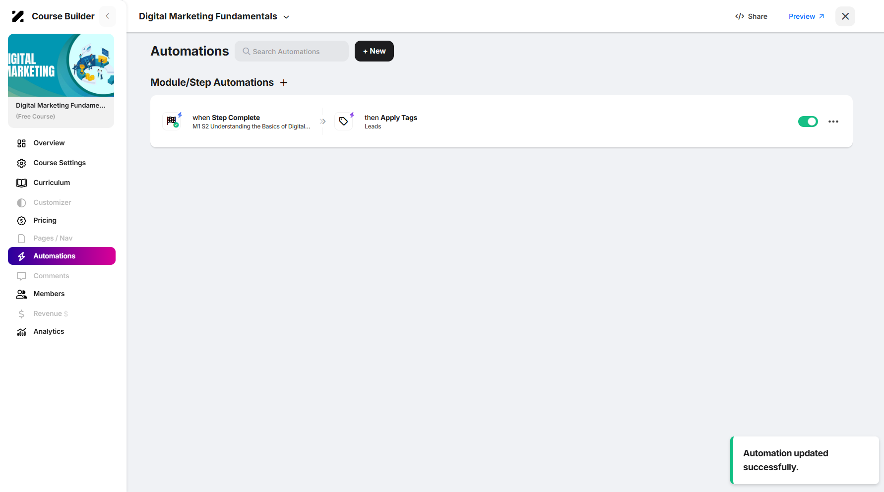 Step 12: Lastly, you can toggle the switch to enable or disable the trigger.