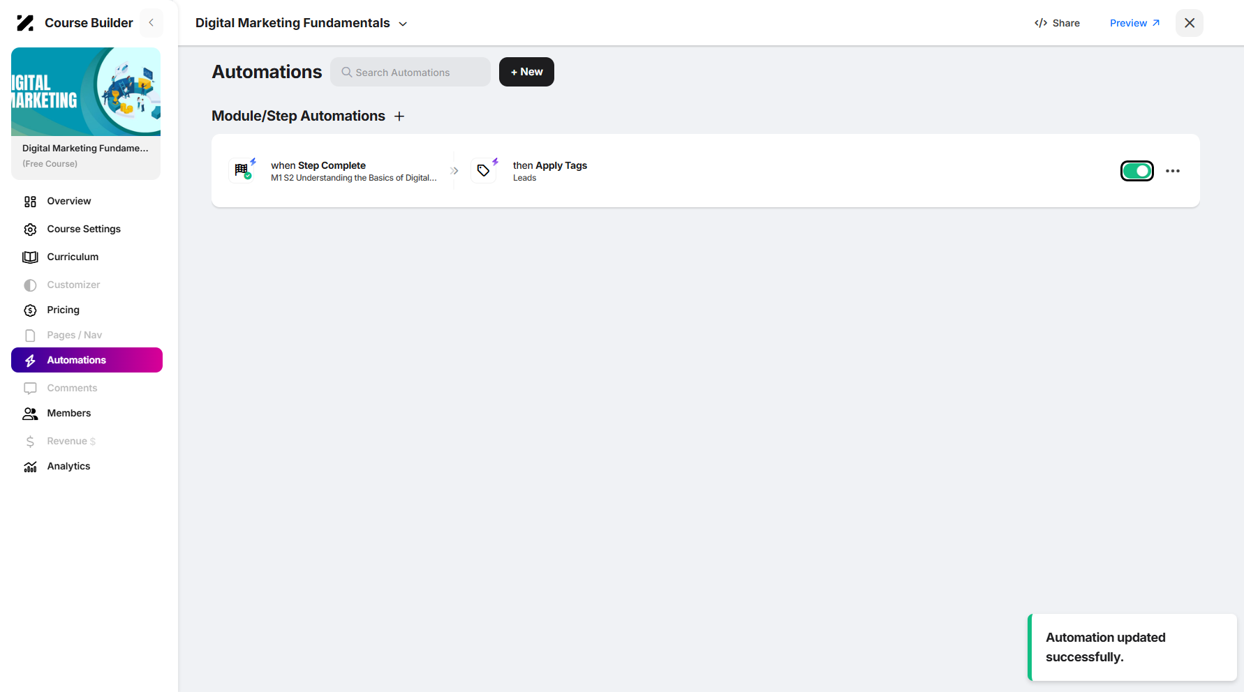 Step 12: Lastly, you can toggle the switch to enable or disable the trigger.