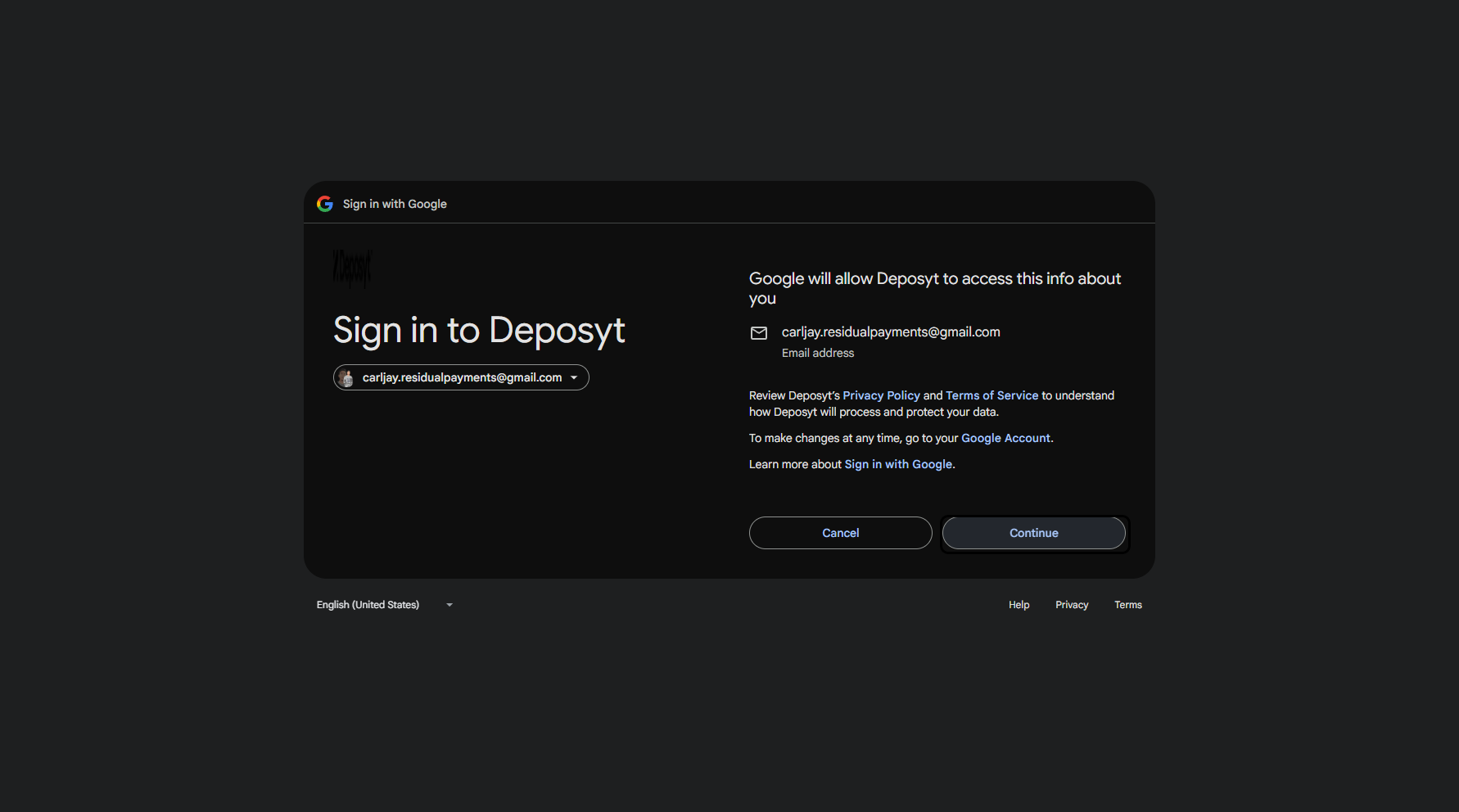 Step 6: A new window will appear, where you can cancel the action or proceed by clicking Continue.