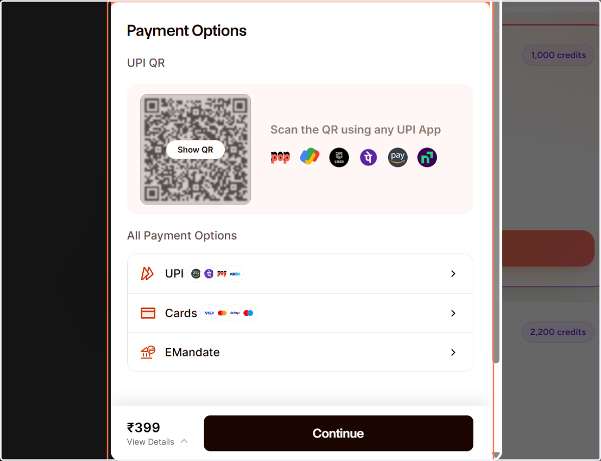 You can now view all available payment options. Select your preferred payment method to complete the subscription process.