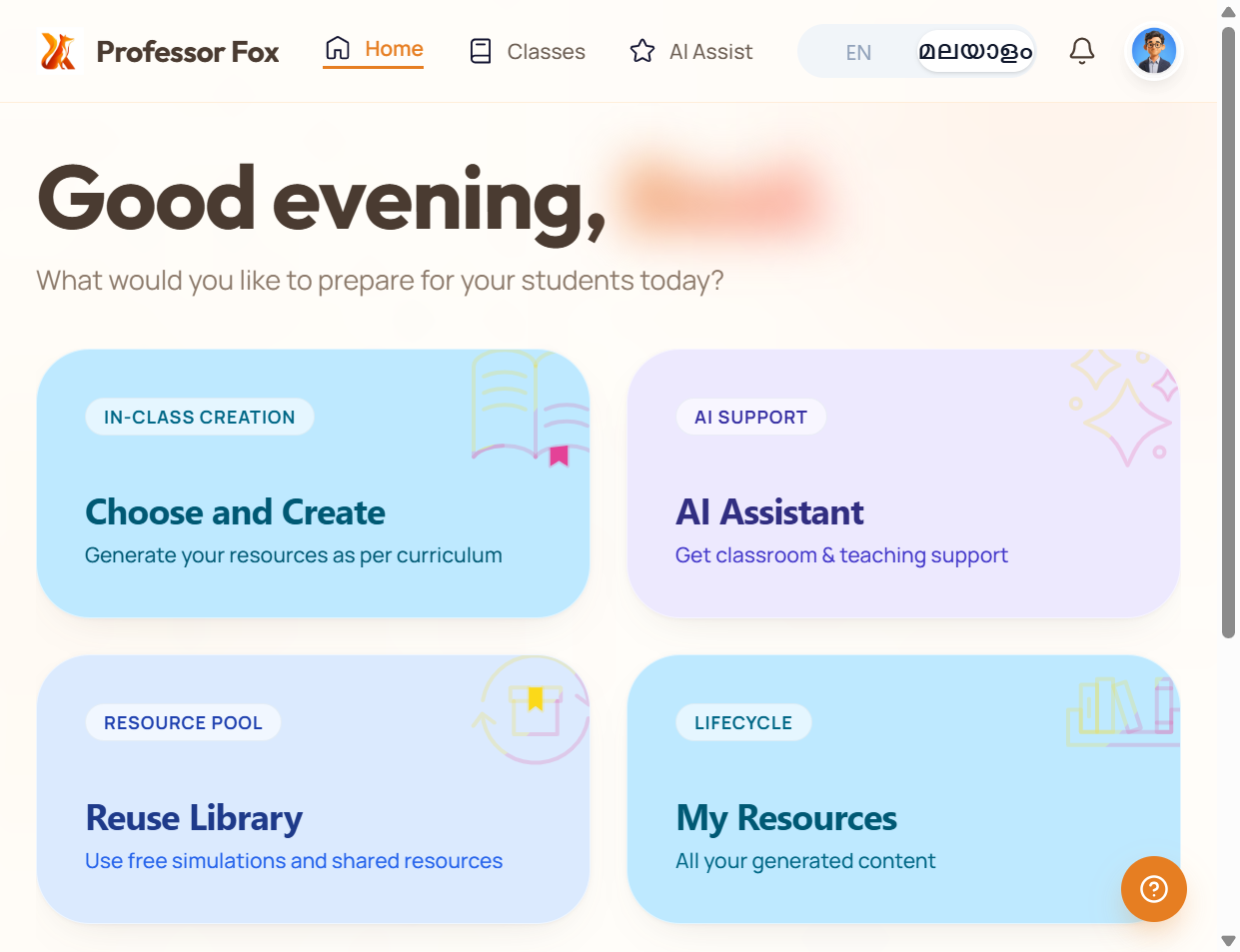 A. Open Professor Fox B. Click on account