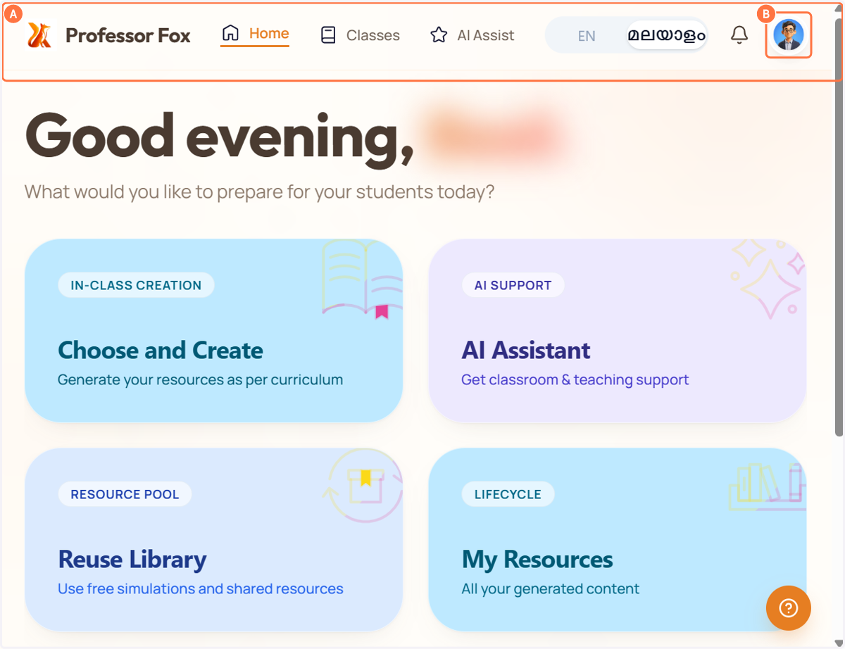 A. Open Professor Fox B. Click on account