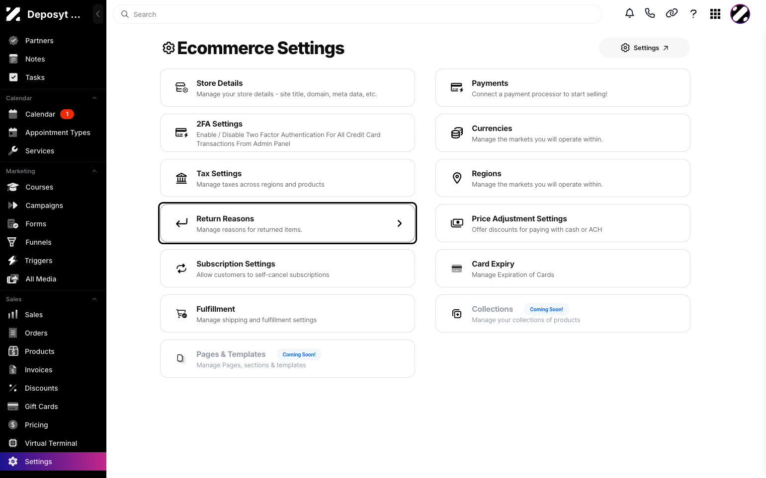 Step 3: Then click on Return Reasons.