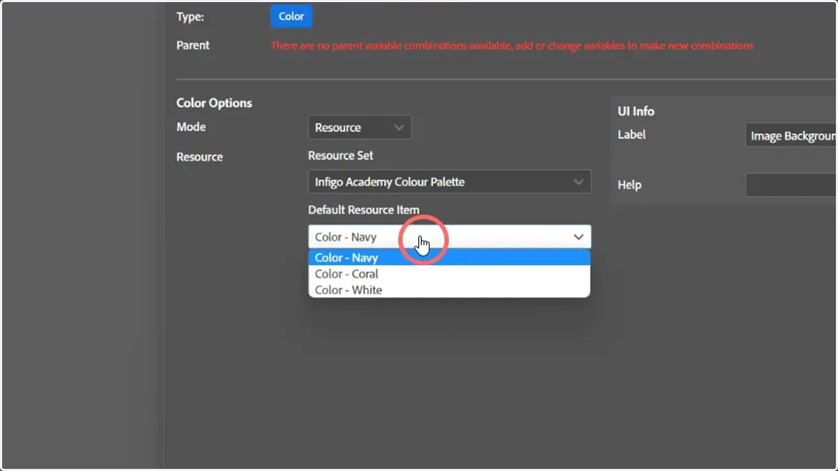 Select a default value from the resource set
