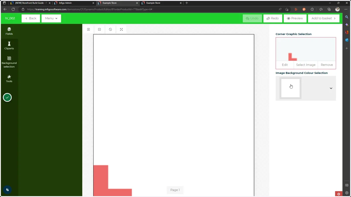 Selecting a new colour will update the background colour of our chosen image field