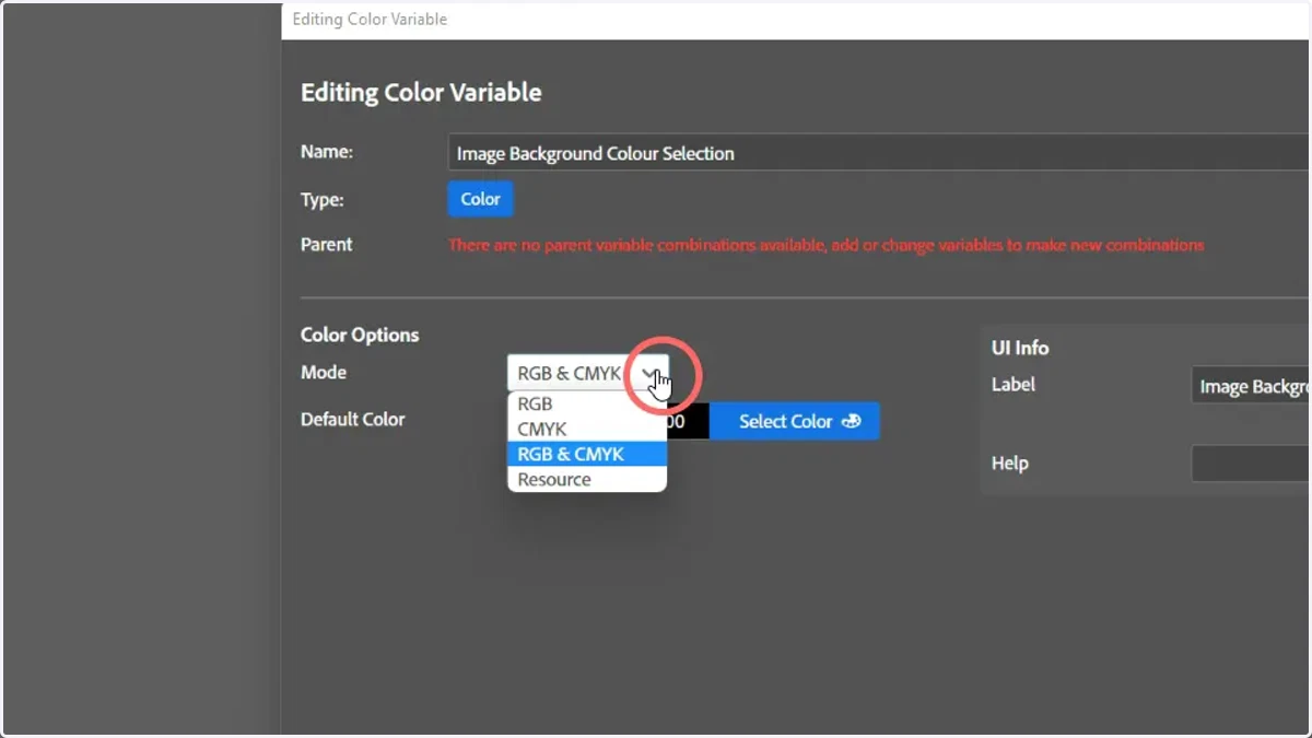 Select Resources as the Mode to source the colours