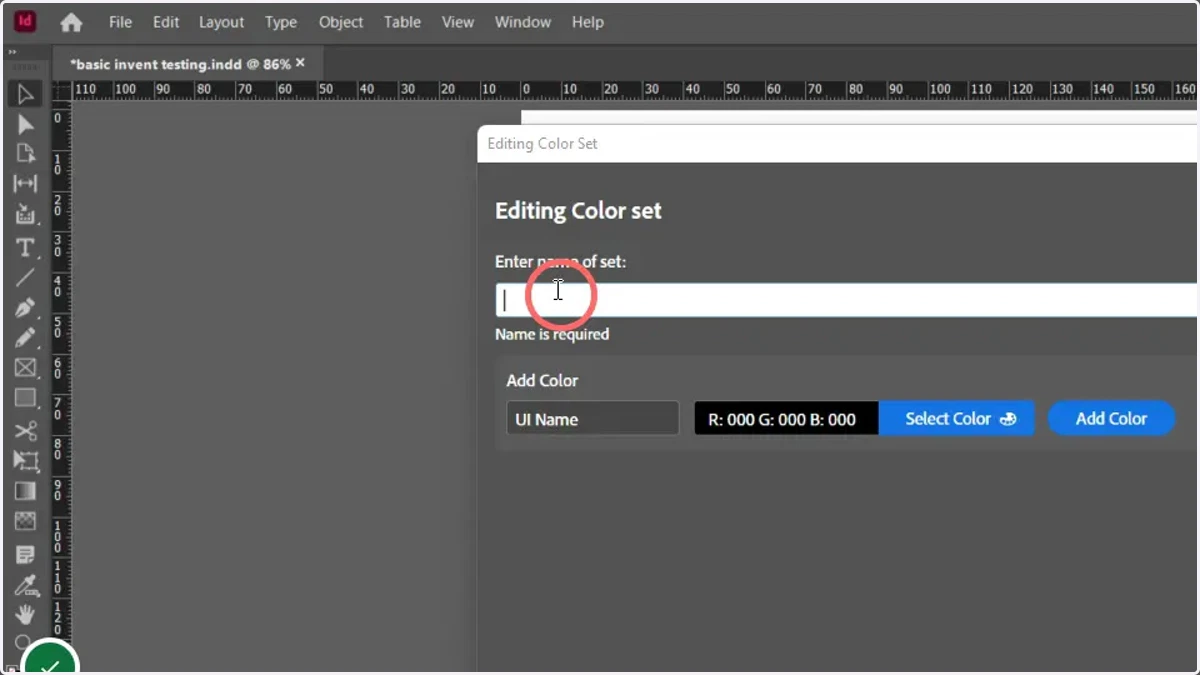 Enter a name for the Color Set