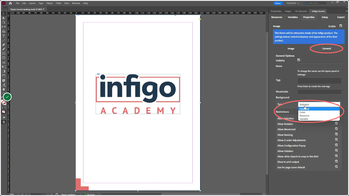 Select General and navigate to the Background Type dropdown