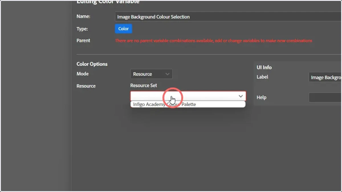 Select a Color Set from the Resource list