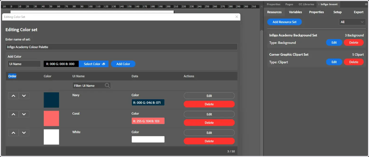 Multiple colours can be applied to a Colour Set resource group