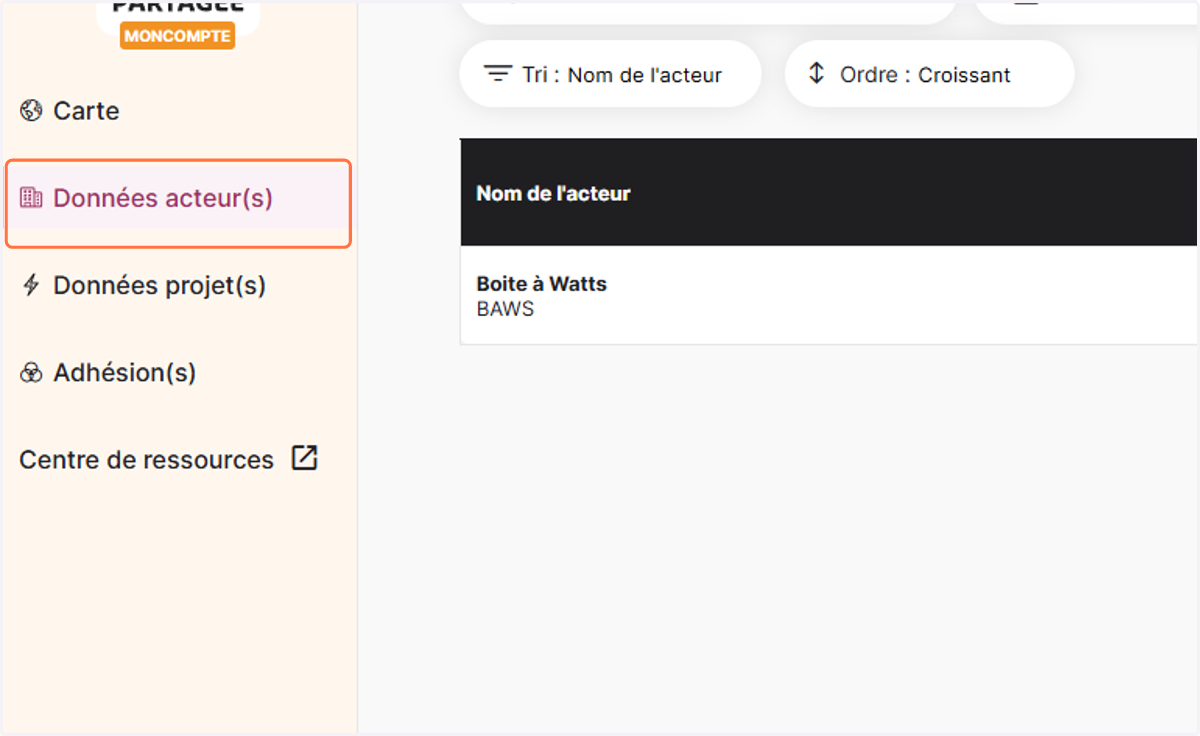 Cliquer sur "Données acteur(s)"