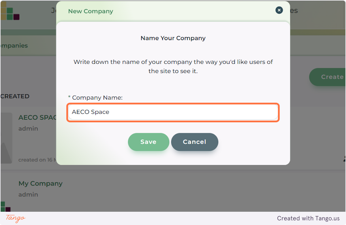 Type the name of your company and click SAVE