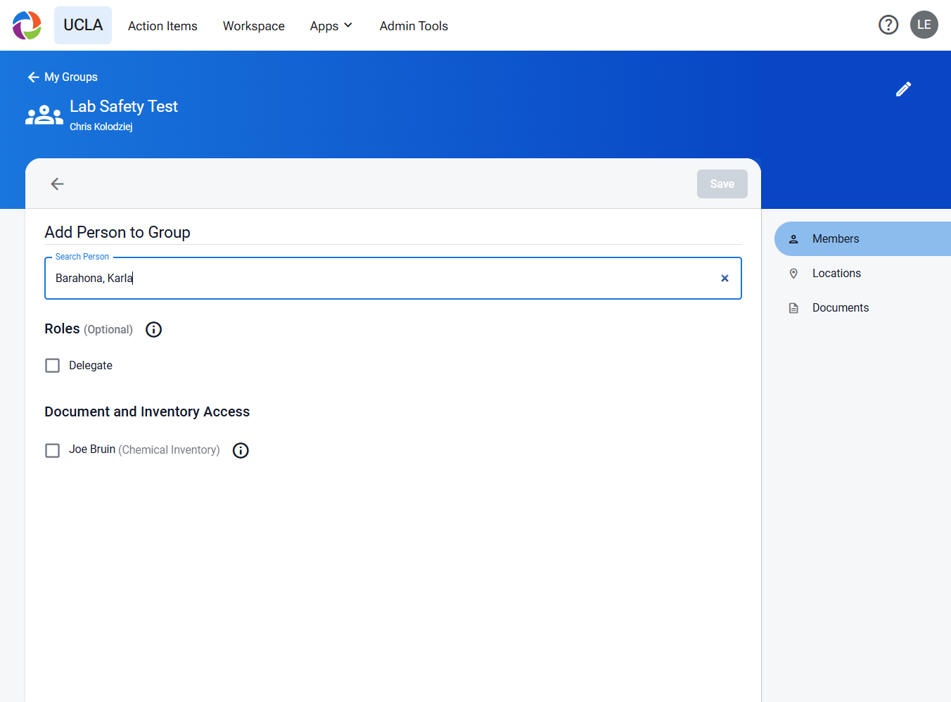 Type your lab member's name/email and select