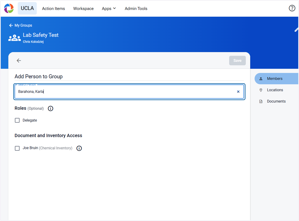 Type your lab member's name/email and select