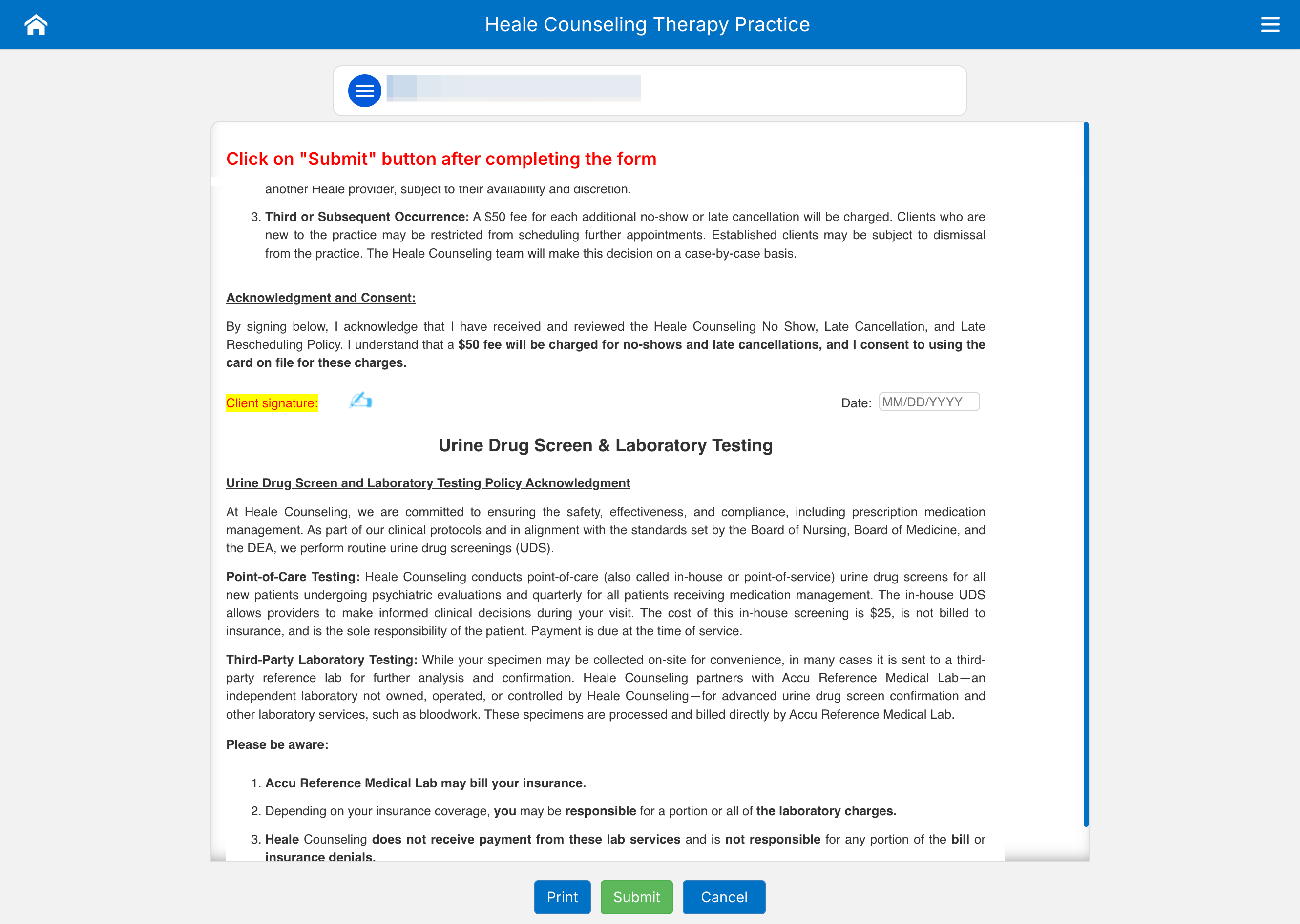 Continue Reviewing & Sign in the areas needing signature
