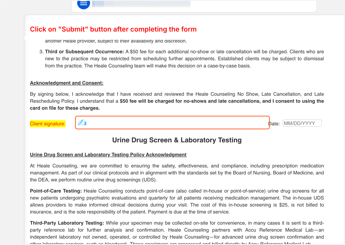 Continue Reviewing & Sign in the areas needing signature