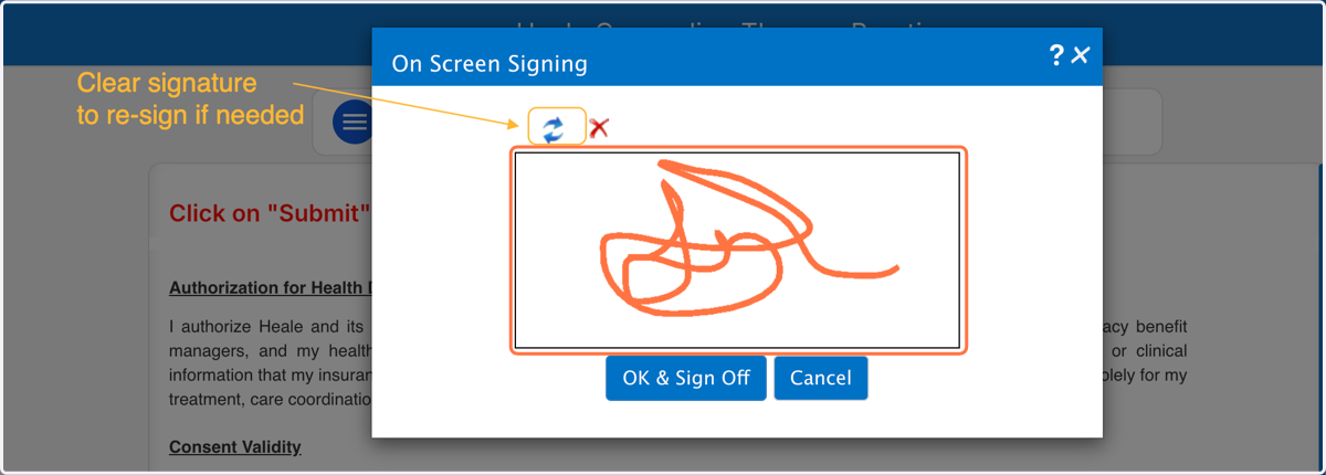 Use your finger or mouse to draw signature.