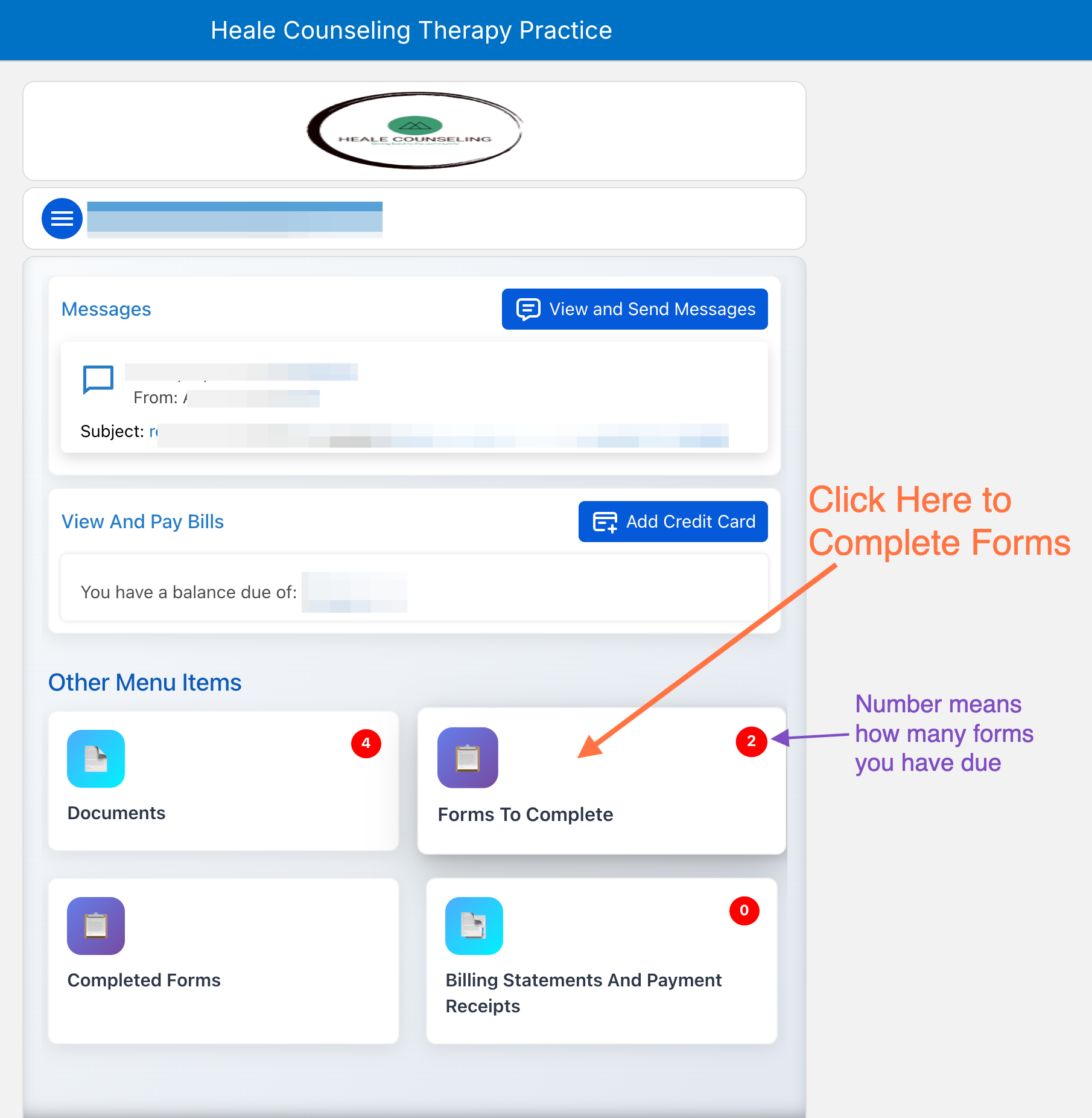 Click on "Forms to Complete"