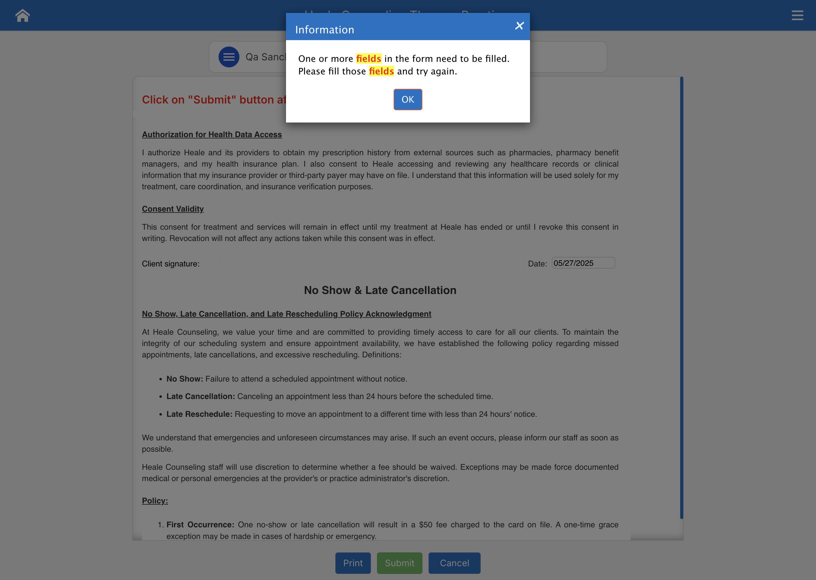 Click on OK (If additional signatures are needed, this window will appear).