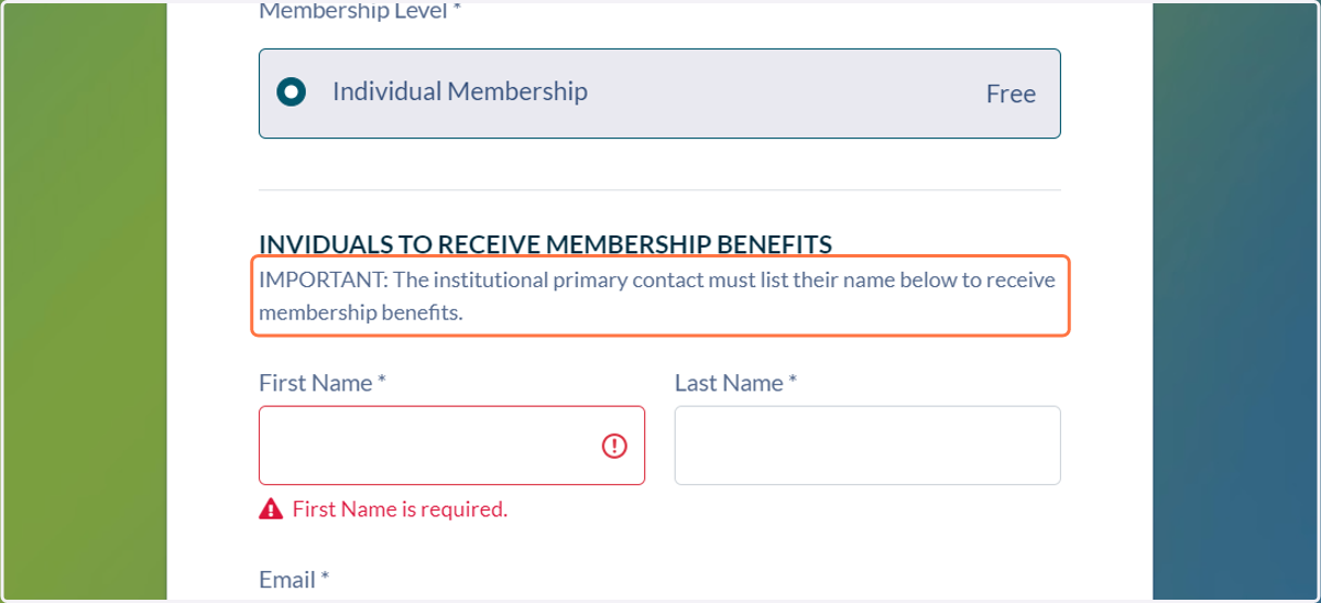 IMPORTANT: The institutional primary contact must list their name below to receive membership benefits.