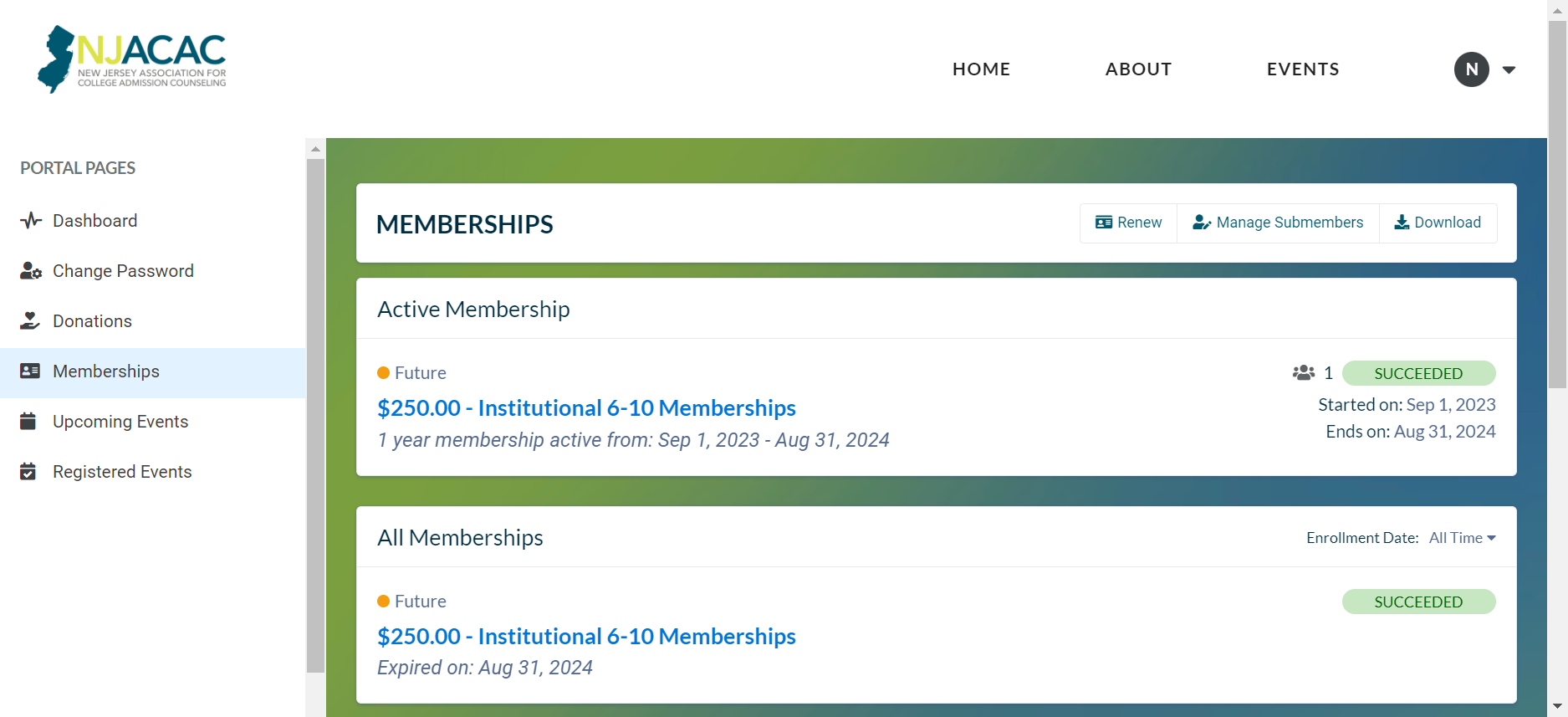 Click on Manage Submembers if changes need to be made throughout the year.