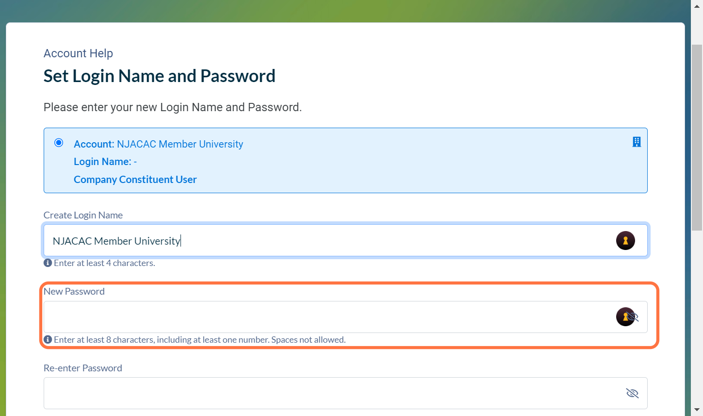 Create your login and password