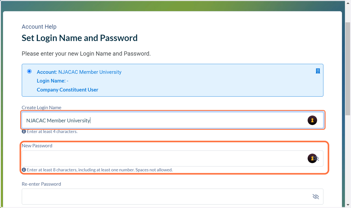 Create your login and password