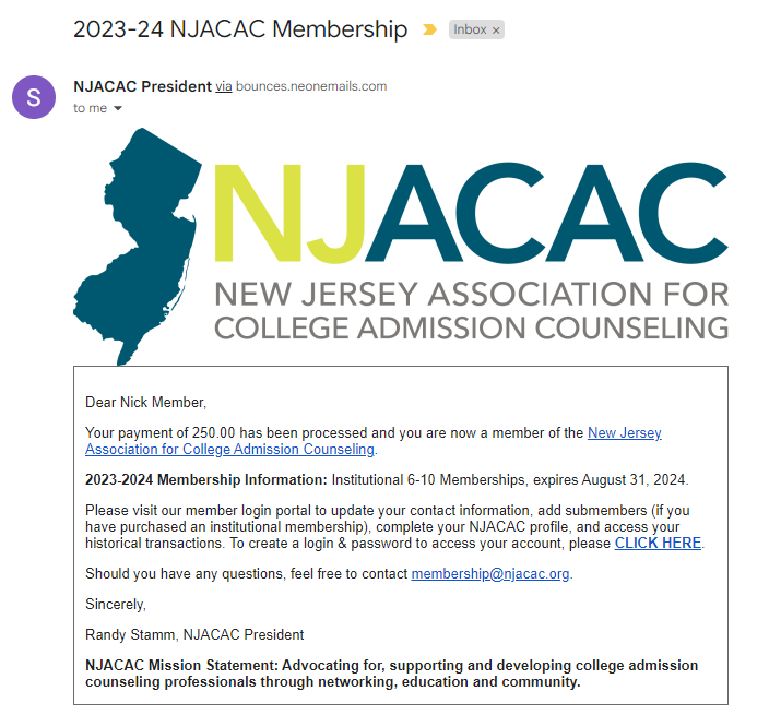 Once your payment is processed, you will receive this email. Follow the link to create your account