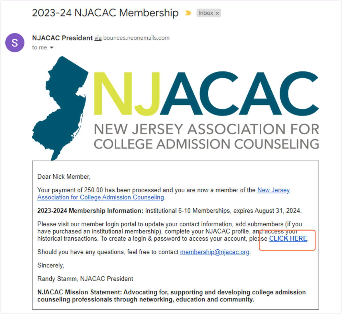 Once your payment is processed, you will receive this email. Follow the link to create your account