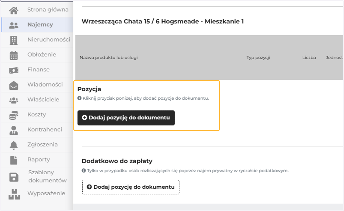 Następnie dodaj pozycję do dokumentu