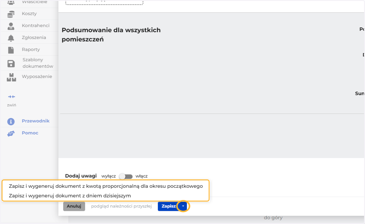 Na koniec Zapisz lub Zapisz i wygeneruj dokument