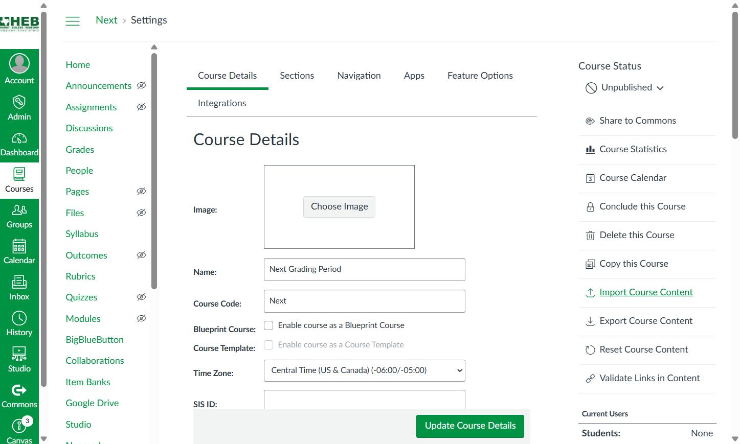 Click on Import Course Content