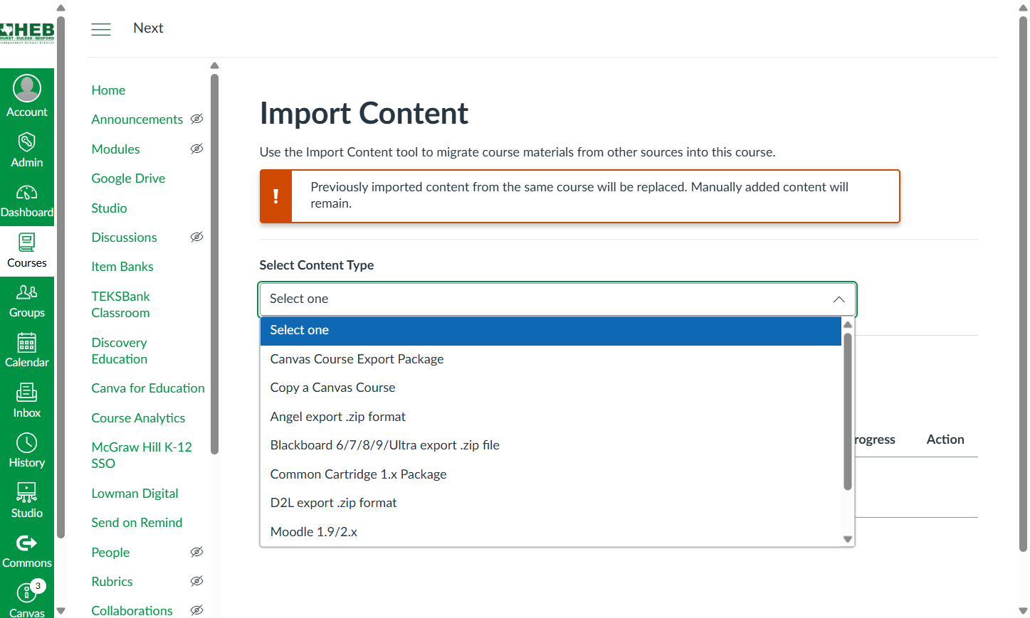 Click on Select Content Type