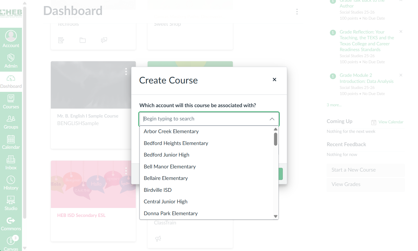 Select the account this course be associated with?