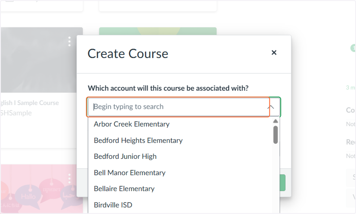 Select the account this course be associated with?