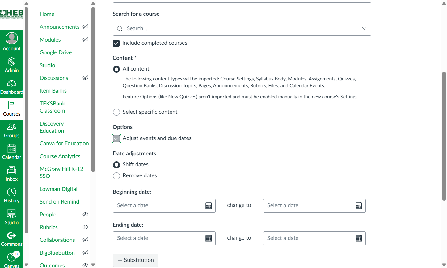 Check Adjust events and due dates