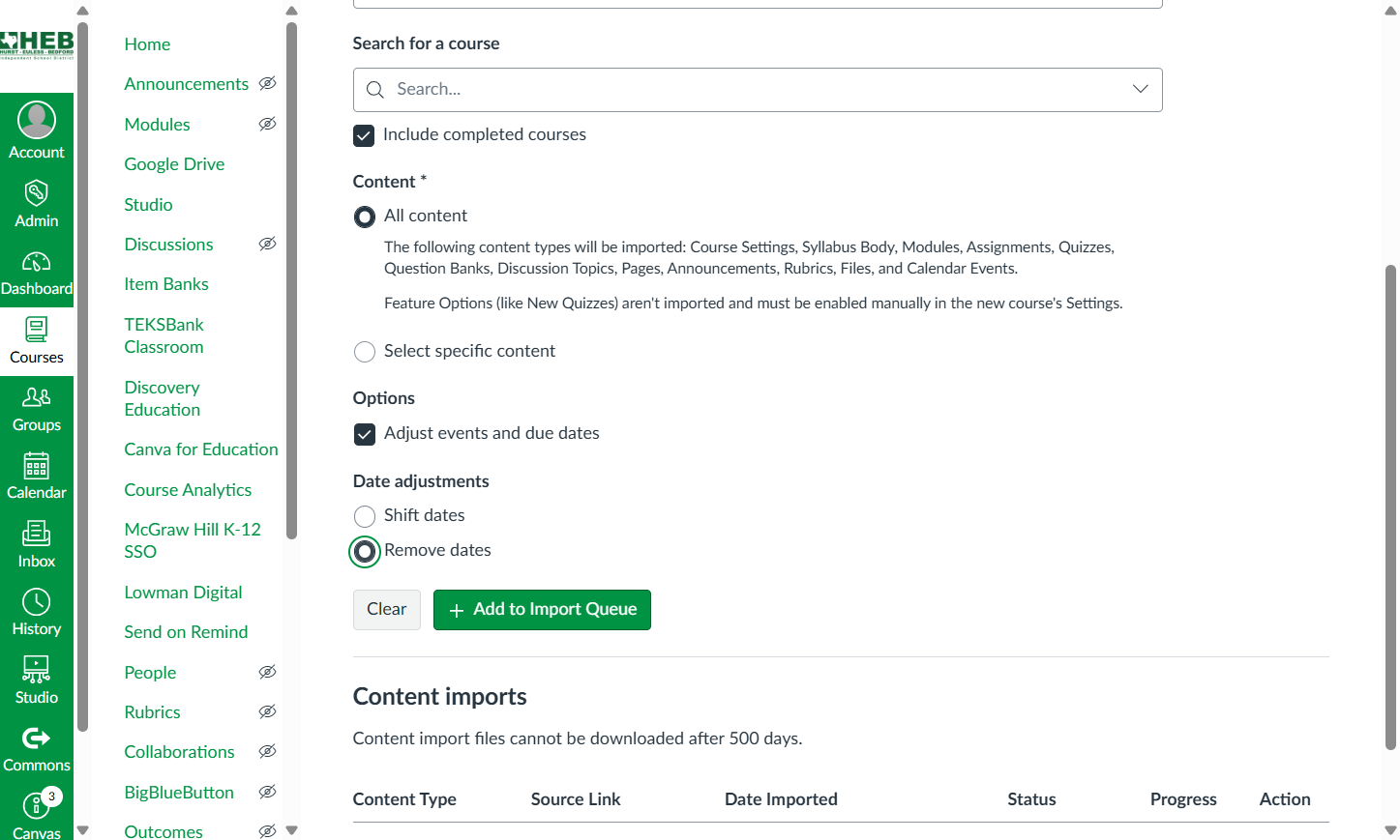 Select Remove dates