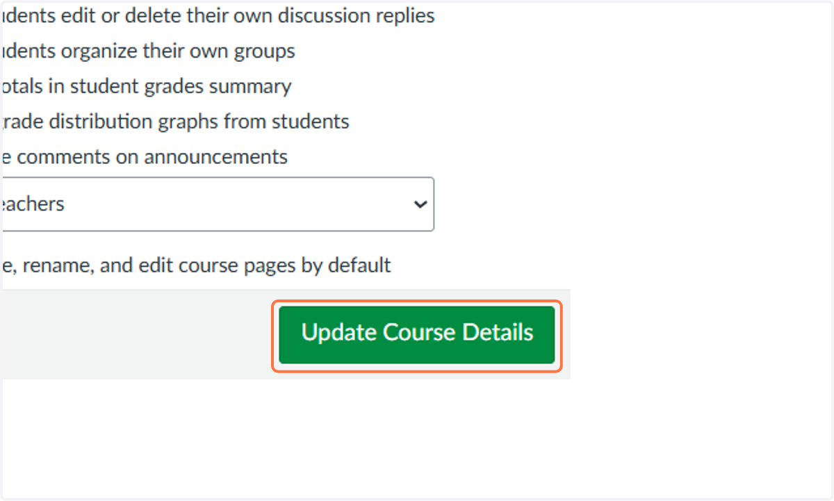 Click on Update Course Details