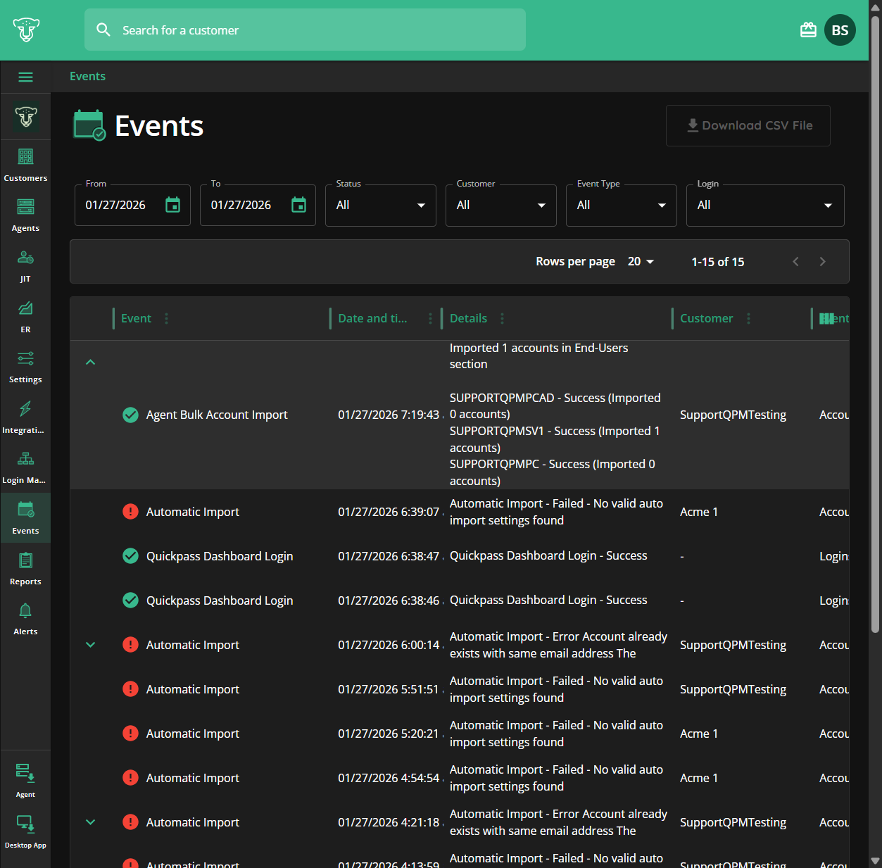 Click on Import event