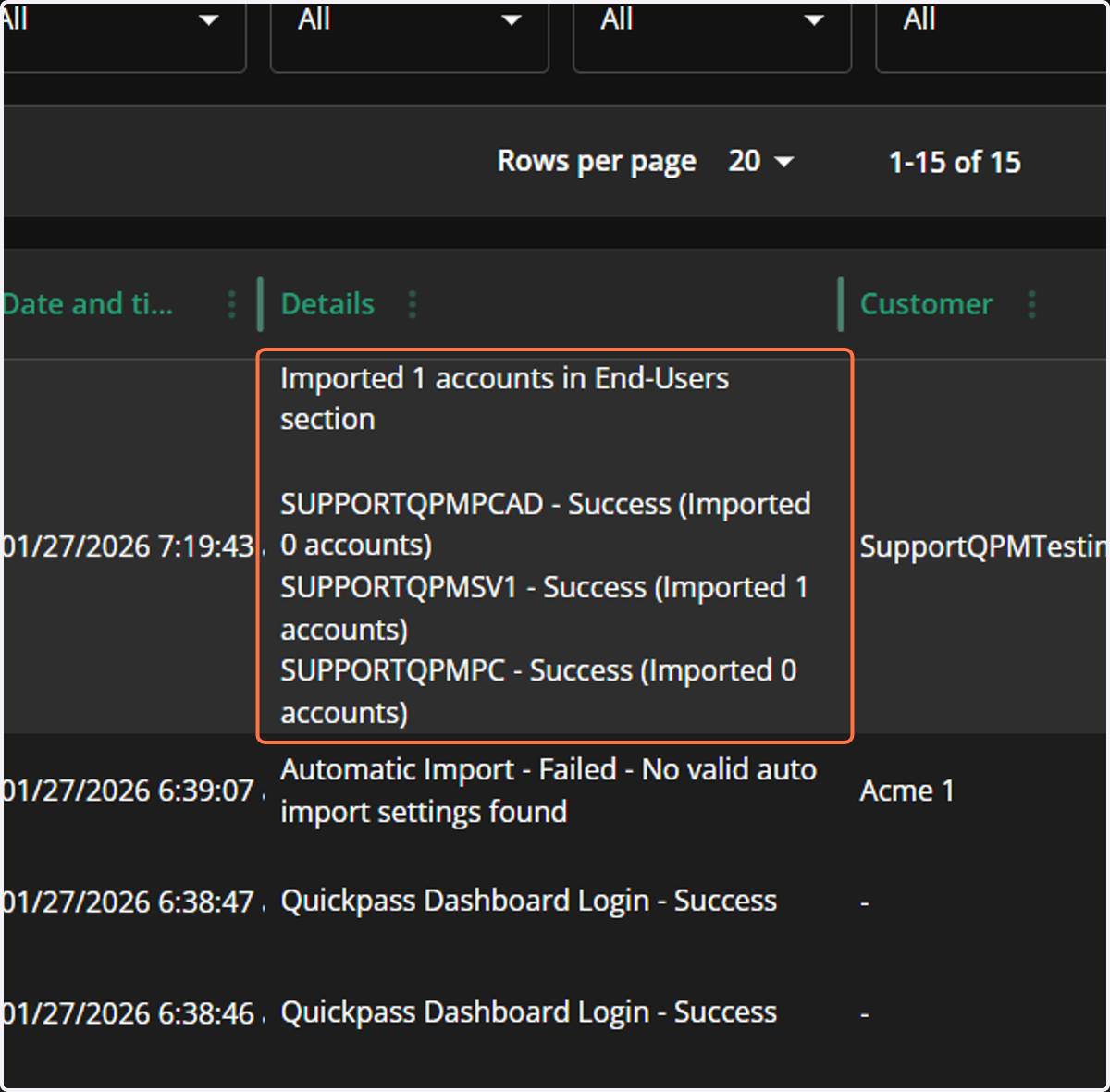 Click on Import event