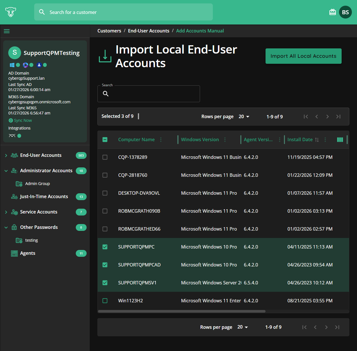 Click on Import All Local Accounts