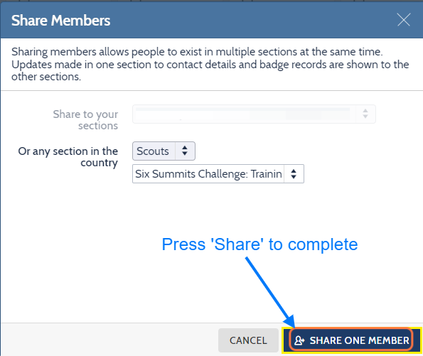 Click on SHARE ONE MEMBER