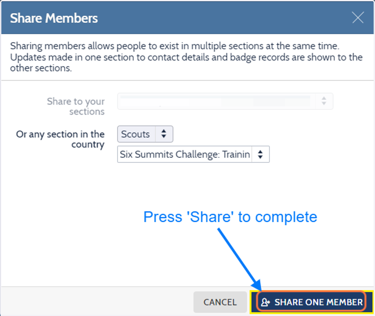 Click on SHARE ONE MEMBER