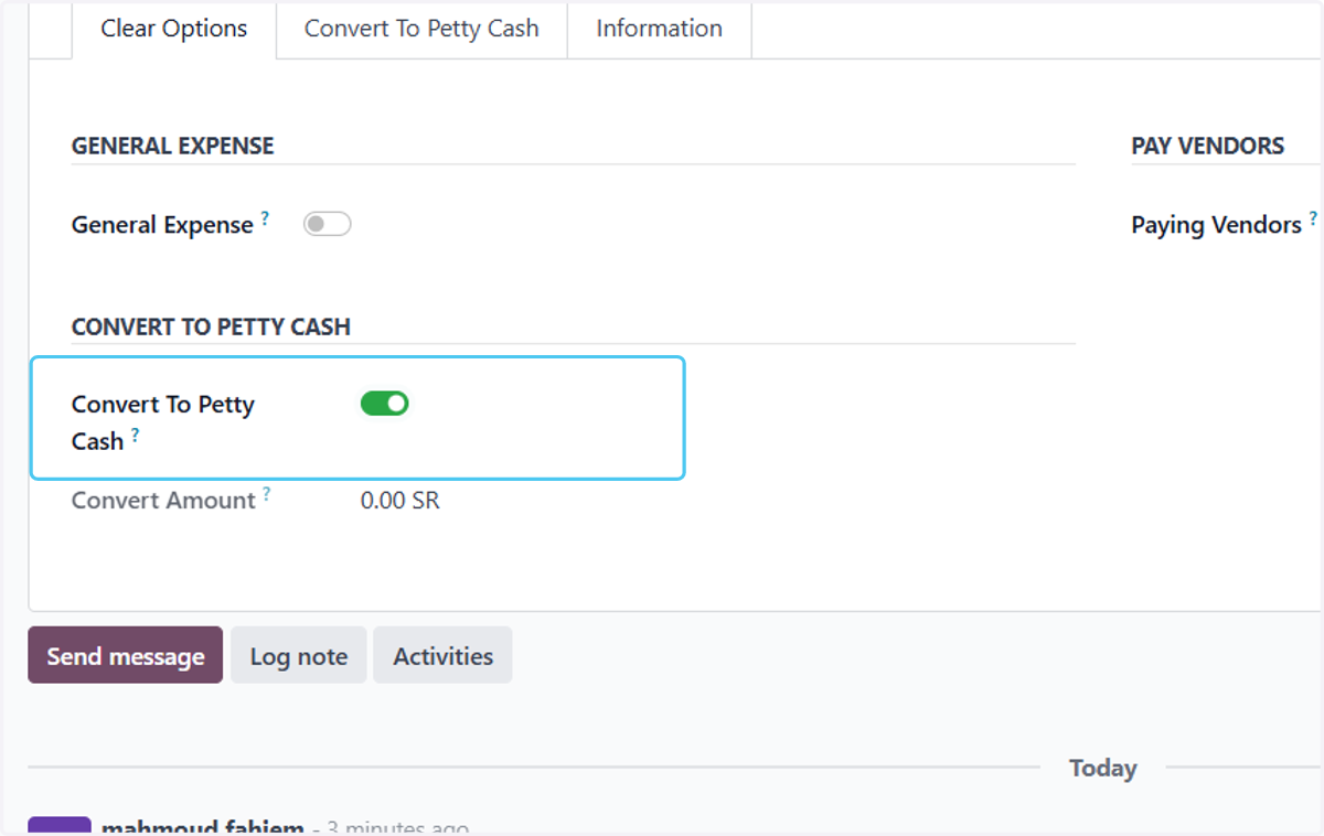 Check Convert To Petty Cash?