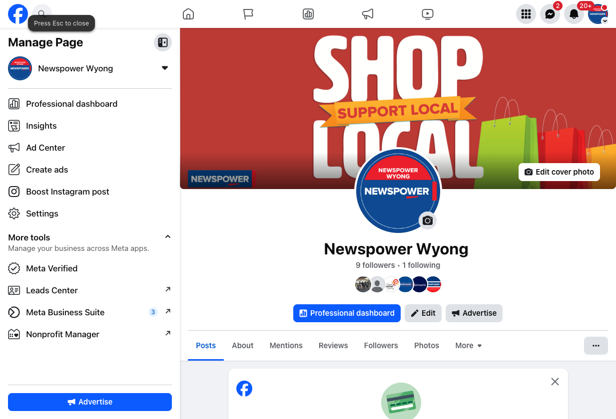Go to your business page
