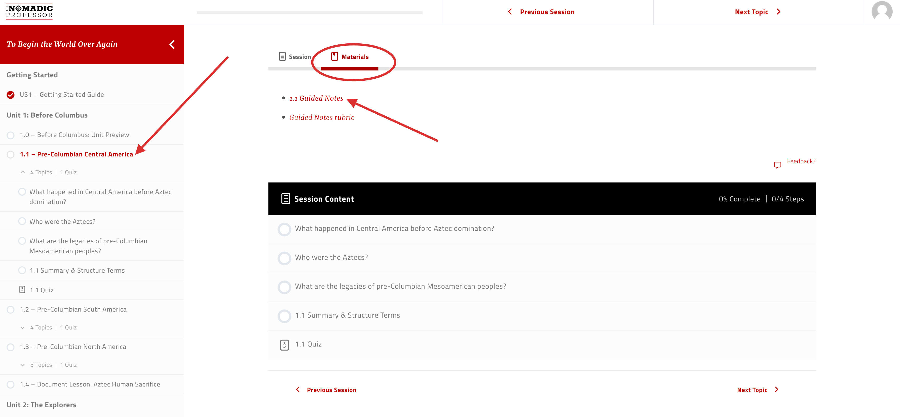 When users are in an individual session, rather than the course Getting Started Guide, they'll see links to the assignments for just that session; users can decide to print all assignments at once from the Getting Started Guide, or one at a time from