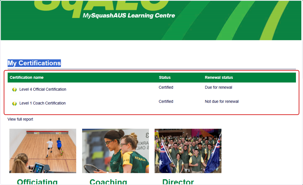Or you can find your active certifications under 'My Certifications'.
