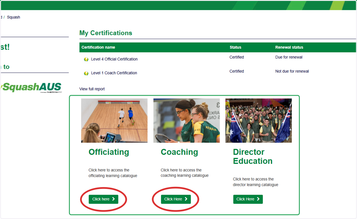 This takes you to the SqALC and you can find all your Coach/Official Certifications when you click on the relevant tile.