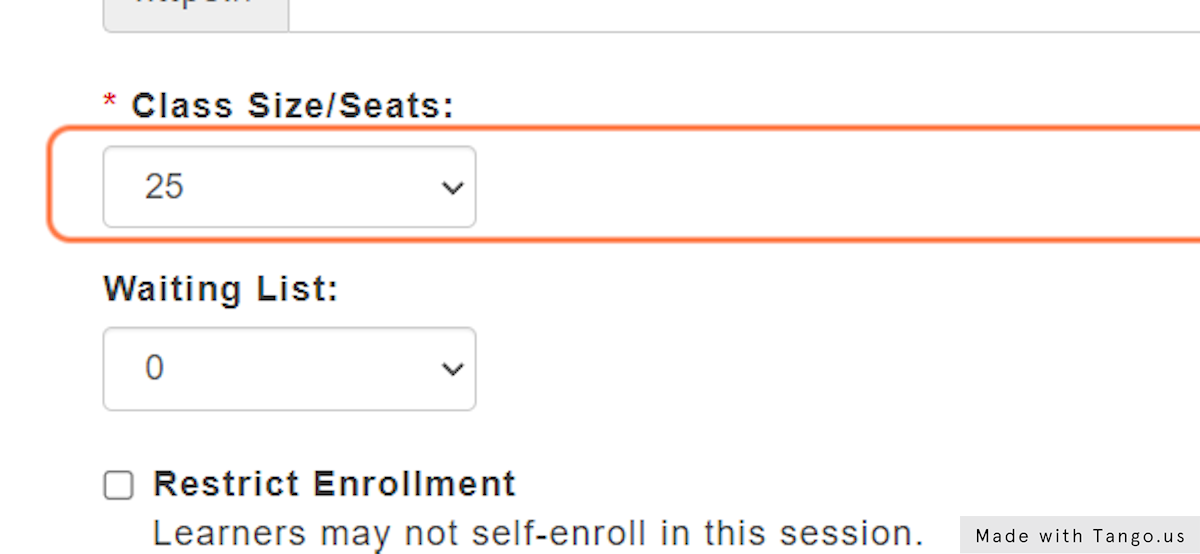 Youc an set the Class size, and the waiting list size